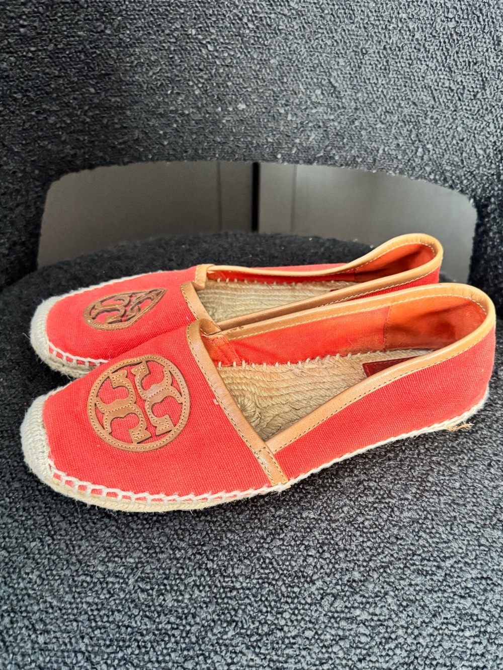 Tory Burch Coral Canvas Espadrille Flats with Leather Trim - Picture 2 of 5
